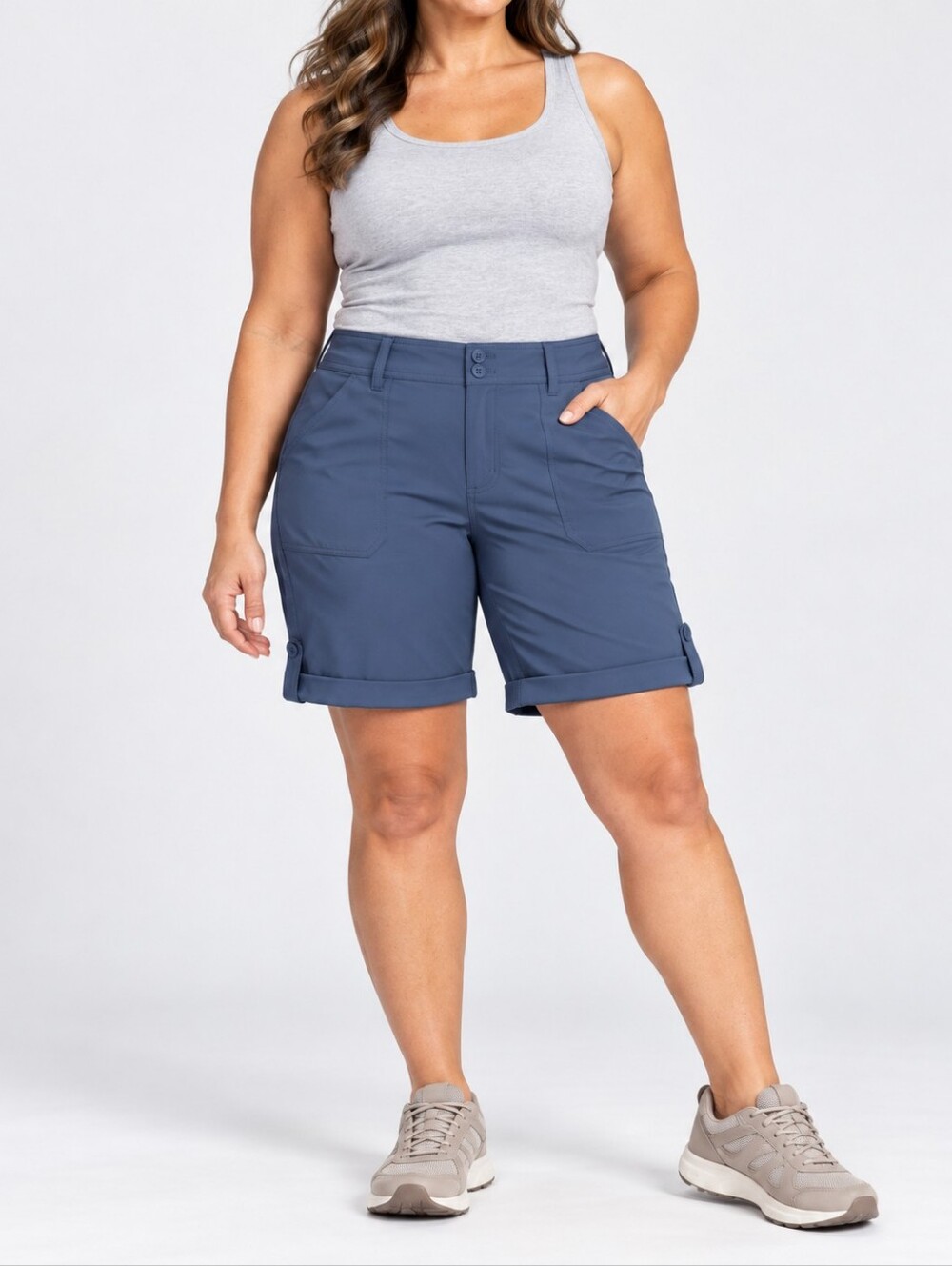 Eddie Bauer Rolled Hem Bermuda Shorts Slate Blue UPF 50 Stretch Hiking 18